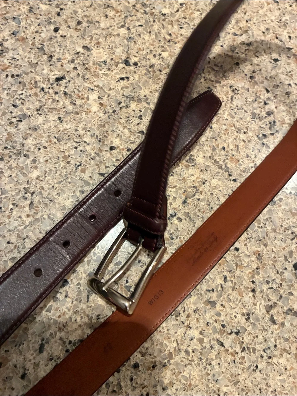 Vintage Brooks Brothers Dark Brown  Leather Belt and Silver Buckle. Italy made
